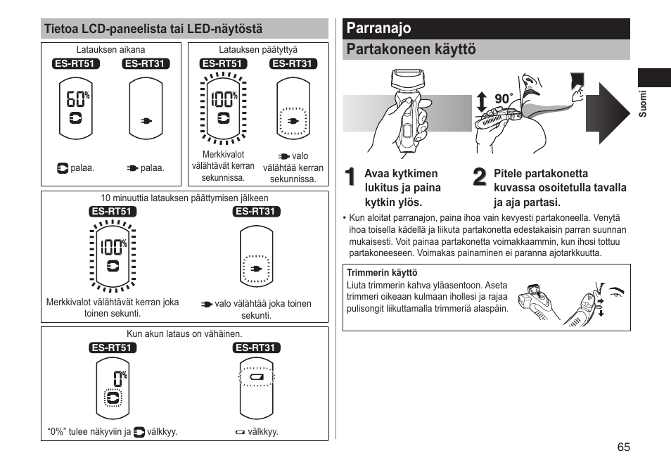 Parranajo partakoneen käyttö | Panasonic ESRT51 User Manual | Page 65 / 108