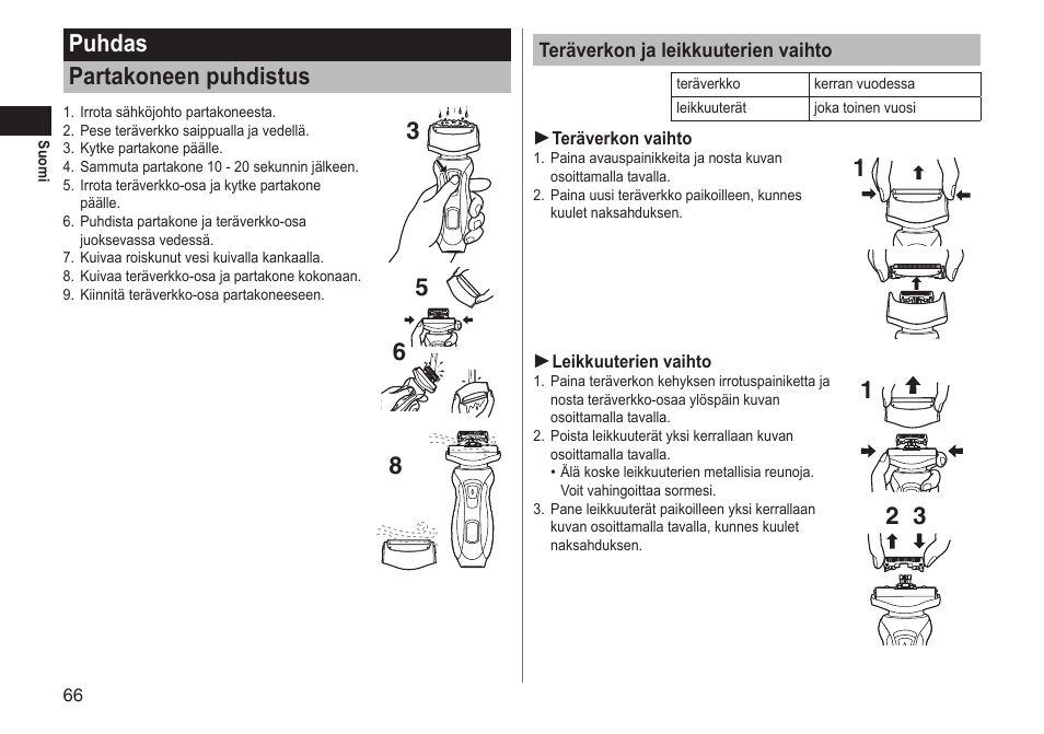 Puhdas partakoneen puhdistus | Panasonic ESRT51 User Manual | Page 66 / 108