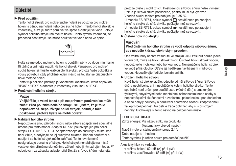 Důležité | Panasonic ESRT51 User Manual | Page 75 / 108