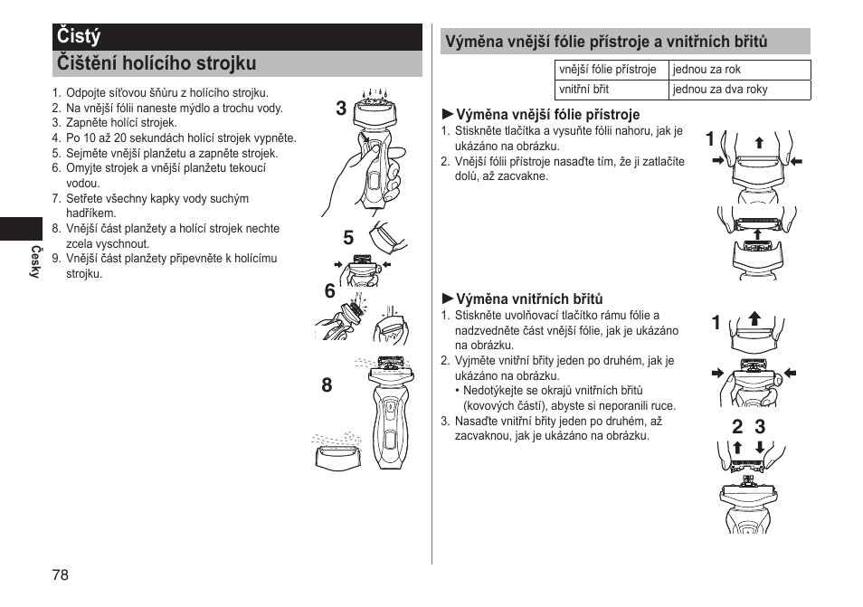Čistý čištění holícího strojku | Panasonic ESRT51 User Manual | Page 78 / 108