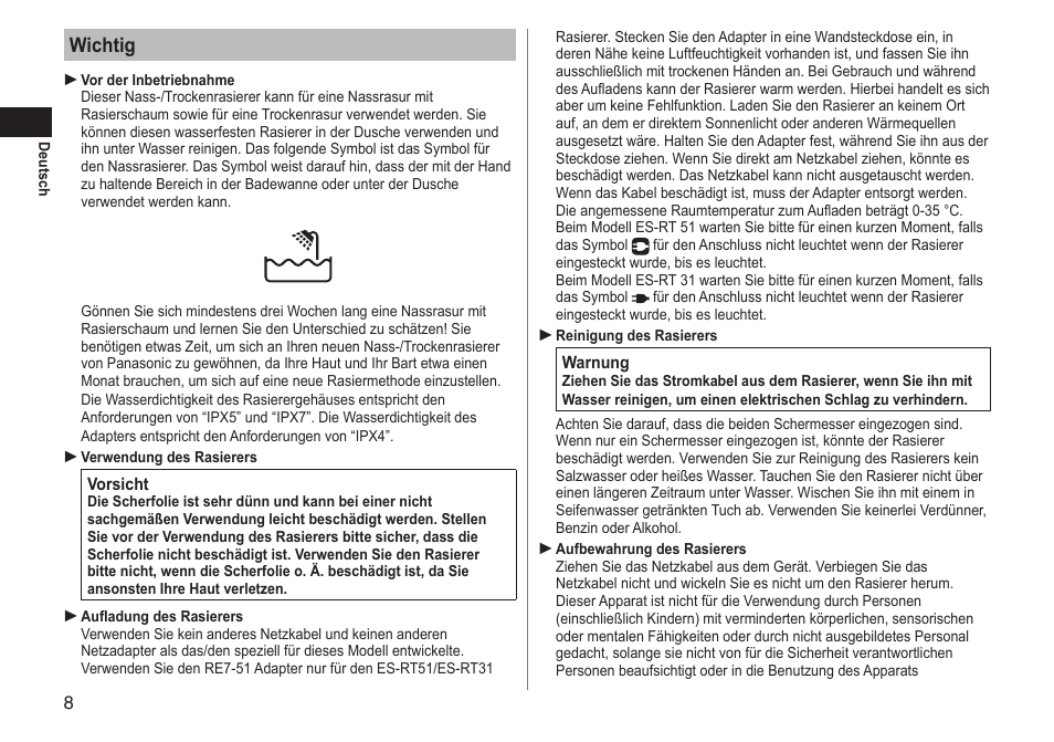 Wichtig | Panasonic ESRT51 User Manual | Page 8 / 108