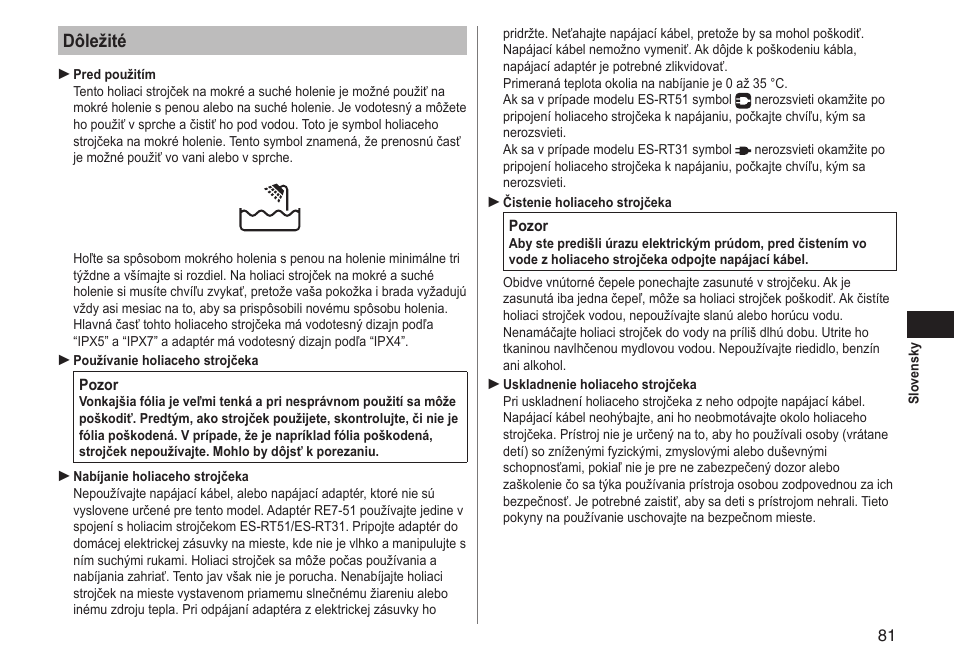 Dôležité | Panasonic ESRT51 User Manual | Page 81 / 108