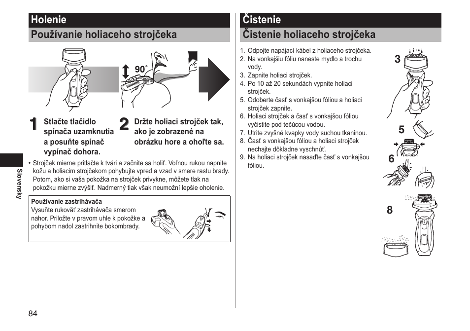 Holenie používanie holiaceho strojčeka, Čistenie čistenie holiaceho strojčeka | Panasonic ESRT51 User Manual | Page 84 / 108