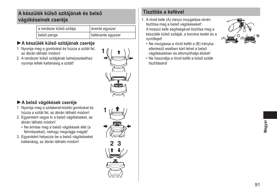 Tisztítás a kefével | Panasonic ESRT51 User Manual | Page 91 / 108