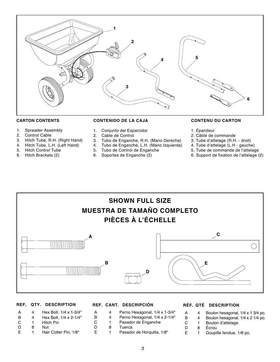 Shown full size, Muestra de tamaño completo, Pièces à l’échelle | Agri-Fab 45-03151 User Manual | Page 3 / 12