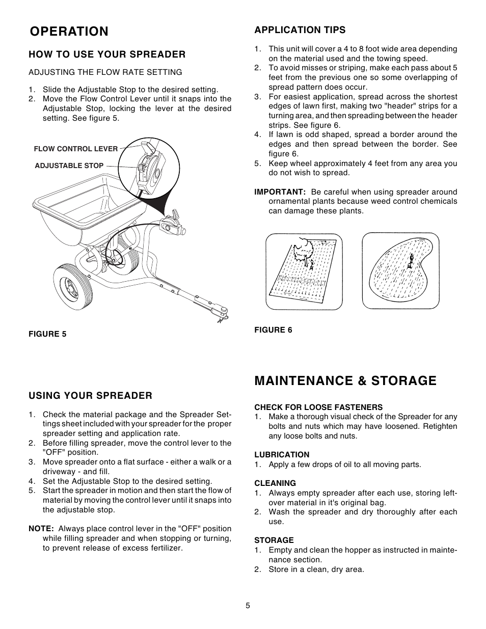 Operation, Maintenance & storage, How to use your spreader | Application tips, Using your spreader | Agri-Fab 45-03151 User Manual | Page 5 / 12