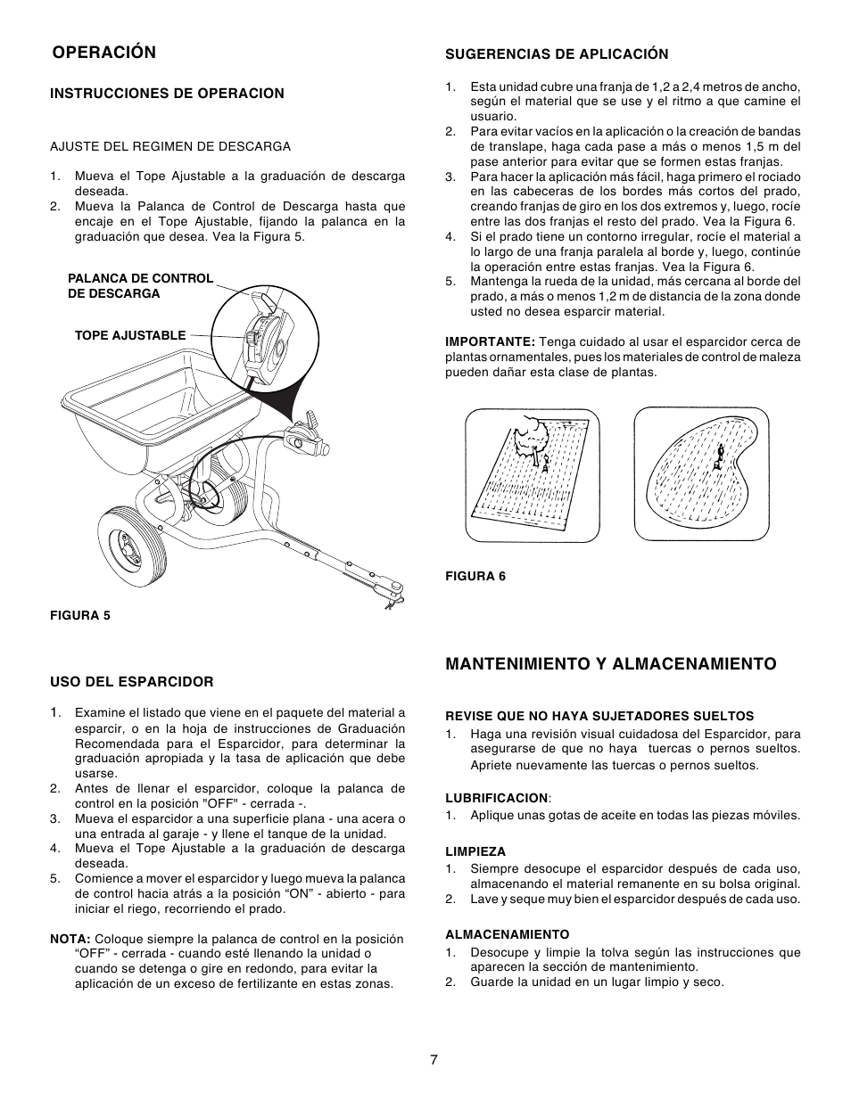 Operación, Mantenimiento y almacenamiento | Agri-Fab 45-03151 User Manual | Page 7 / 12