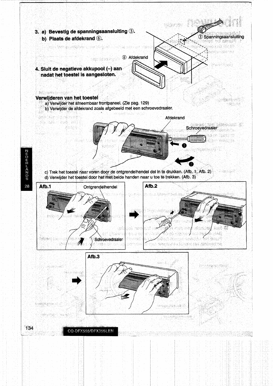 Verwijderen van het toestel | Panasonic CQDFX555 User Manual | Page 134 / 236