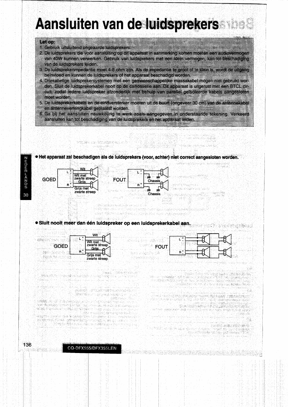 Aansluiten van de luidsprekers | Panasonic CQDFX555 User Manual | Page 136 / 236