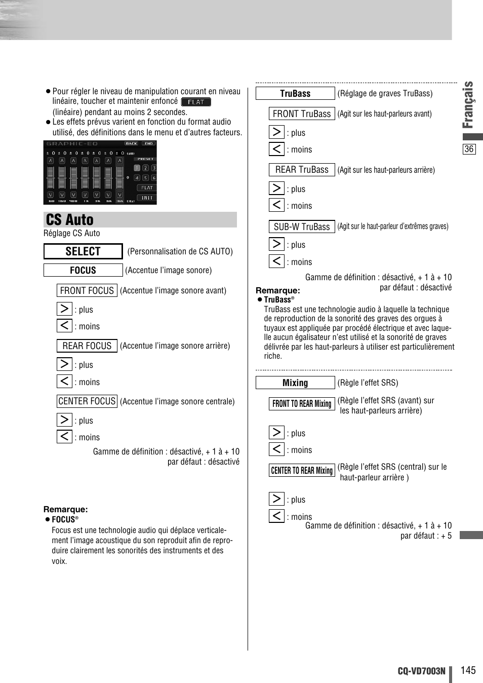 Cs auto, Français, Select | Panasonic CQVD7003N User Manual | Page 37 / 100