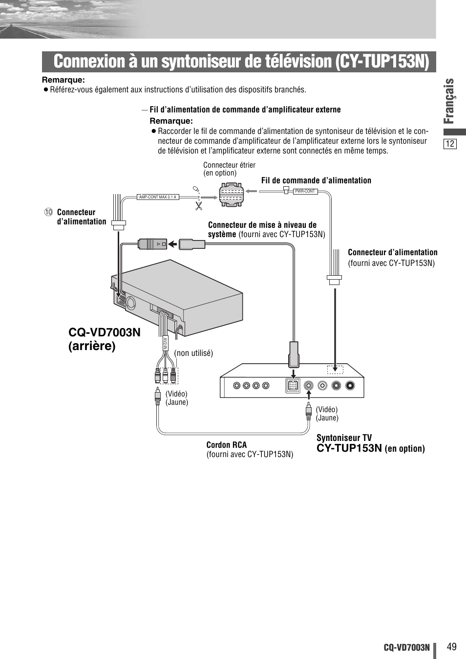 Français, Arrière, Cq-vd7003n | Cy-tup153n | Panasonic CQVD7003N User Manual | Page 69 / 100