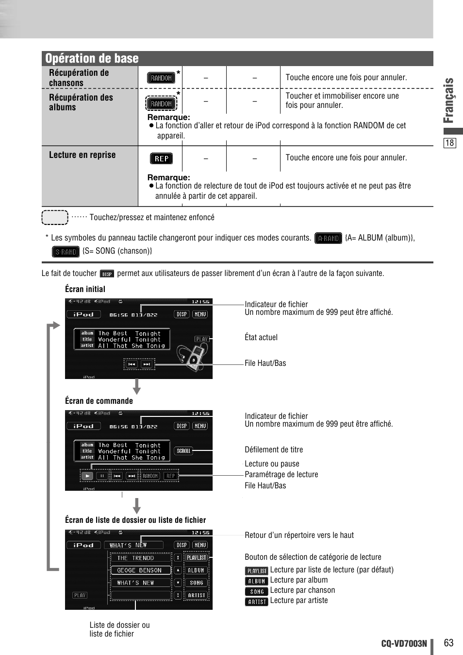 Français, Opération de base | Panasonic CQVD7003N User Manual | Page 95 / 100