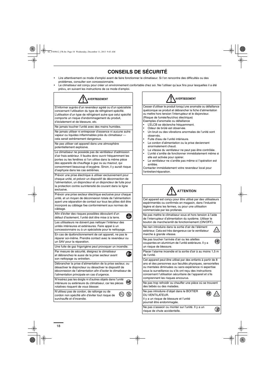 Conseils de sécurité | Panasonic S28MY2E5A User Manual | Page 18 / 180