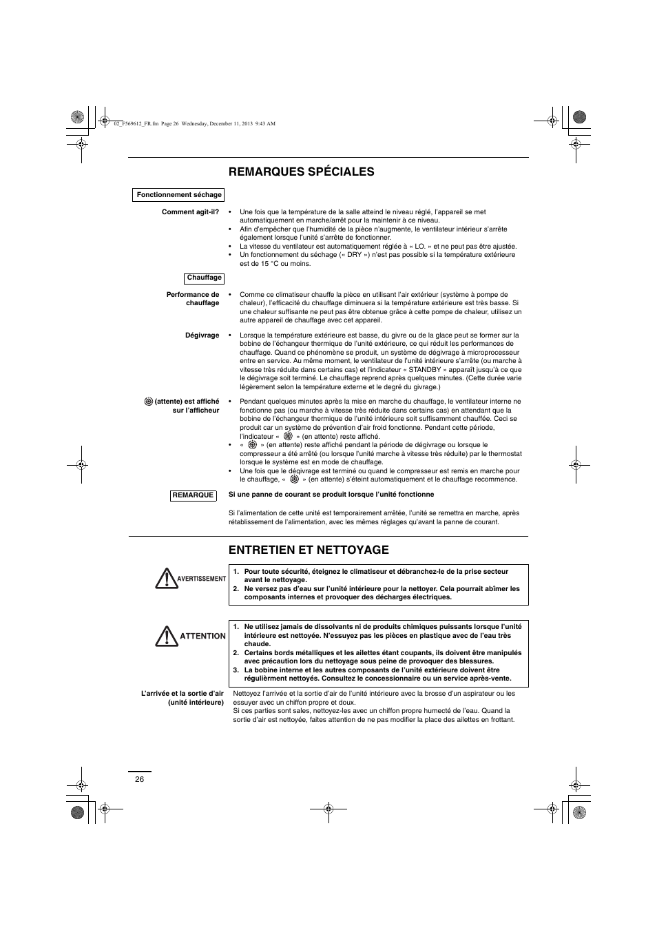 Remarques spéciales entretien et nettoyage | Panasonic S28MY2E5A User Manual | Page 26 / 180