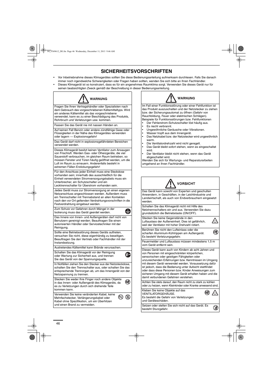 Sicherheitsvorschriften | Panasonic S28MY2E5A User Manual | Page 46 / 180