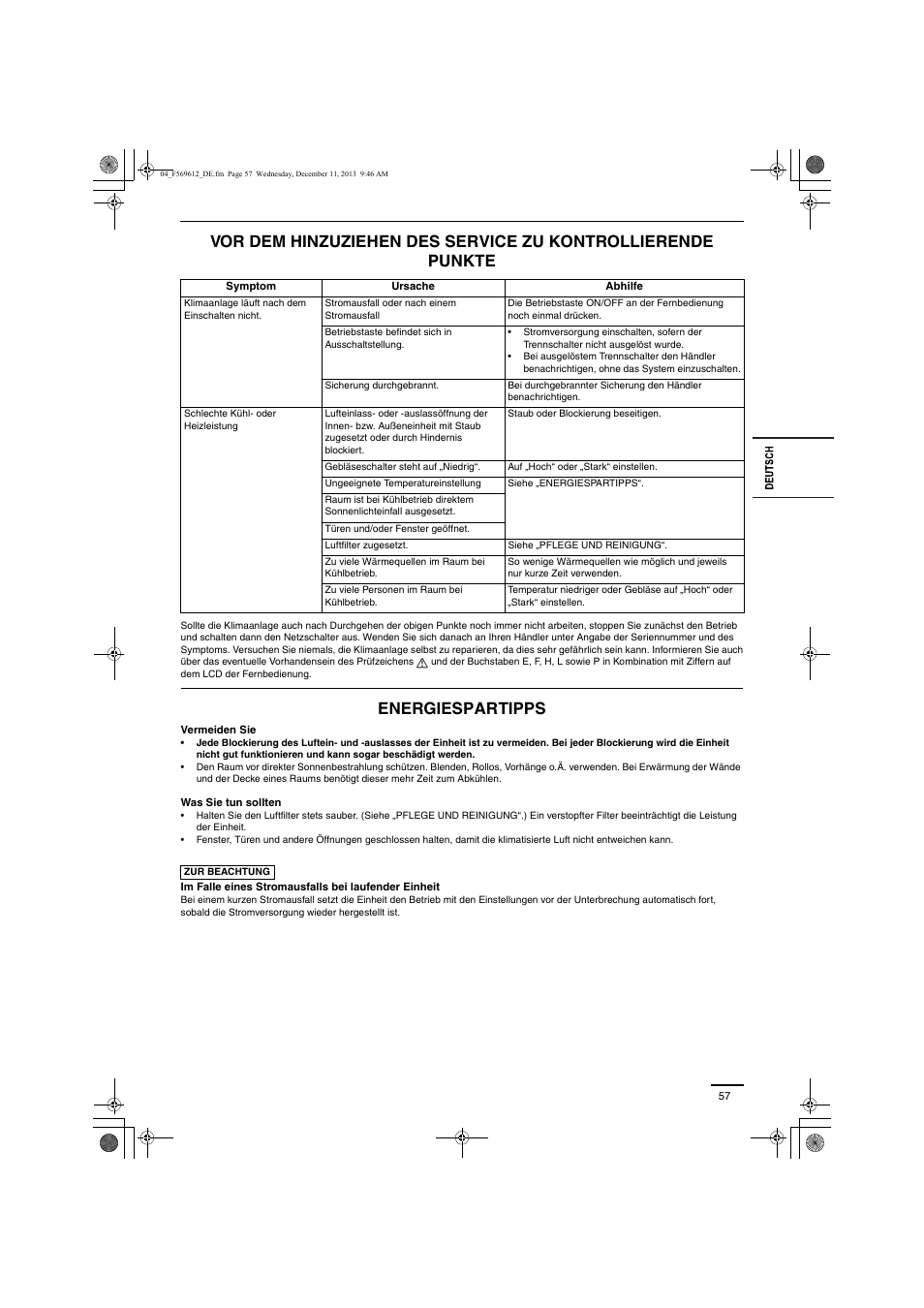 Energiespartipps | Panasonic S28MY2E5A User Manual | Page 57 / 180