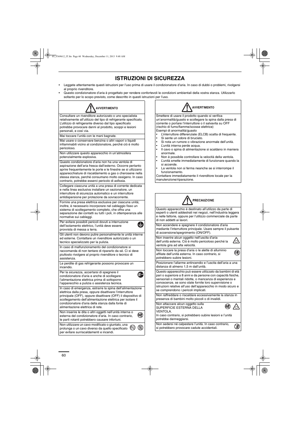 Istruzioni di sicurezza | Panasonic S28MY2E5A User Manual | Page 60 / 180