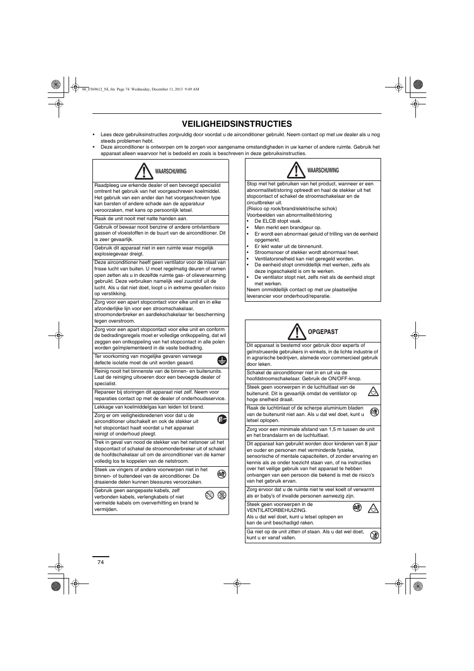 Veiligheidsinstructies | Panasonic S28MY2E5A User Manual | Page 74 / 180