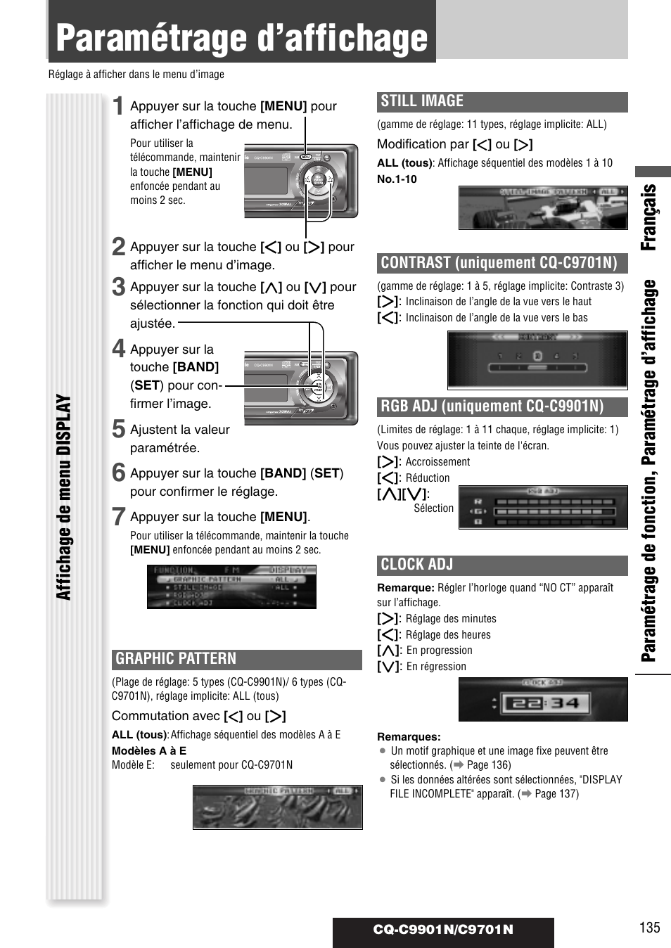 Paramétrage d’affichage, Français | Panasonic CQC9701N User Manual | Page 39 / 52