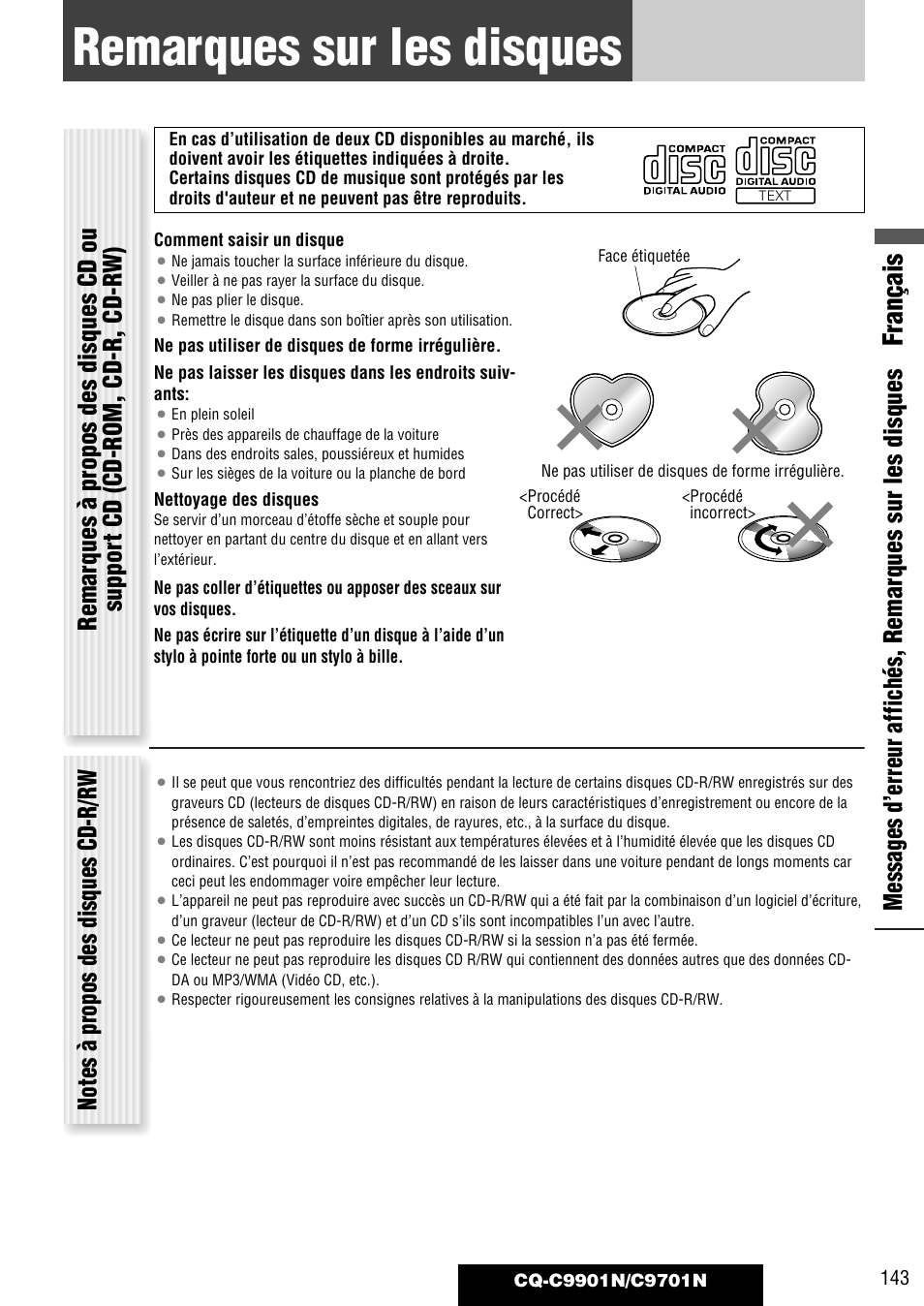 Remarques sur les disques, Français | Panasonic CQC9701N User Manual | Page 47 / 52