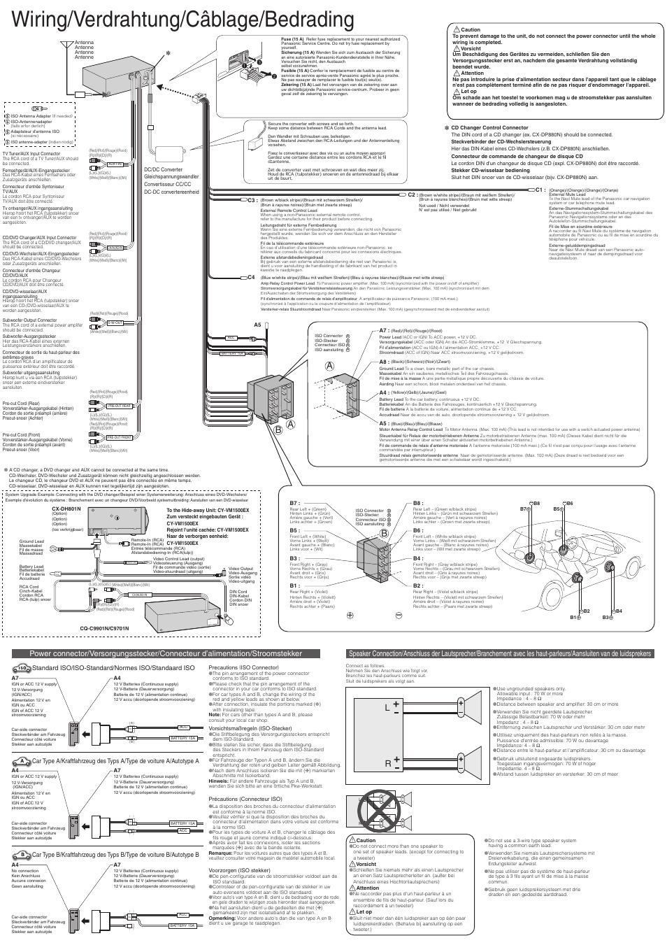 Wiring/verdrahtung/câblage/bedrading, Standard iso/iso-standard/normes iso/standaard iso | Panasonic CQC9701N User Manual | Page 52 / 52