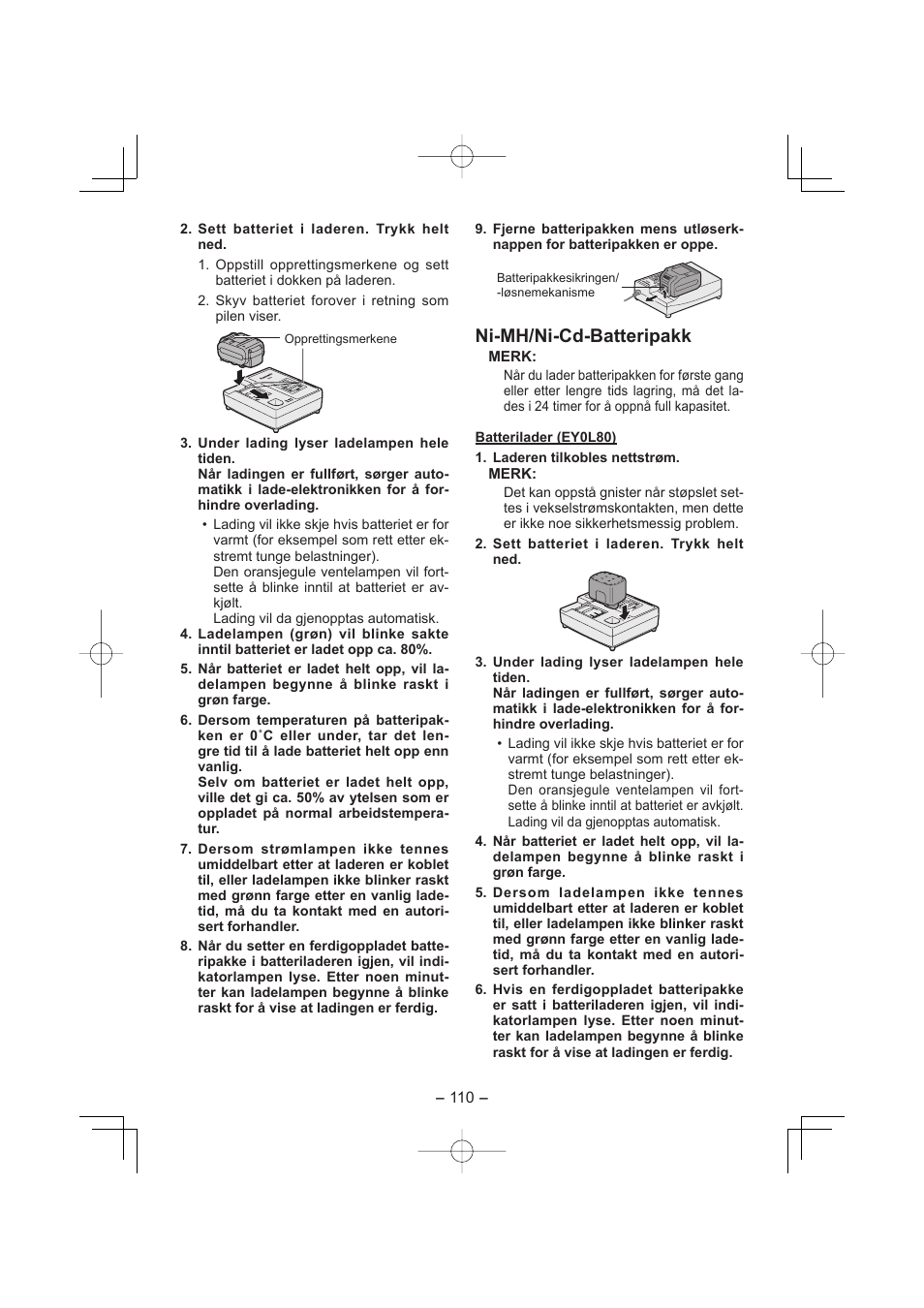 Ni-mh/ni-cd-batteripakk | Panasonic EY7960 User Manual | Page 110 / 152