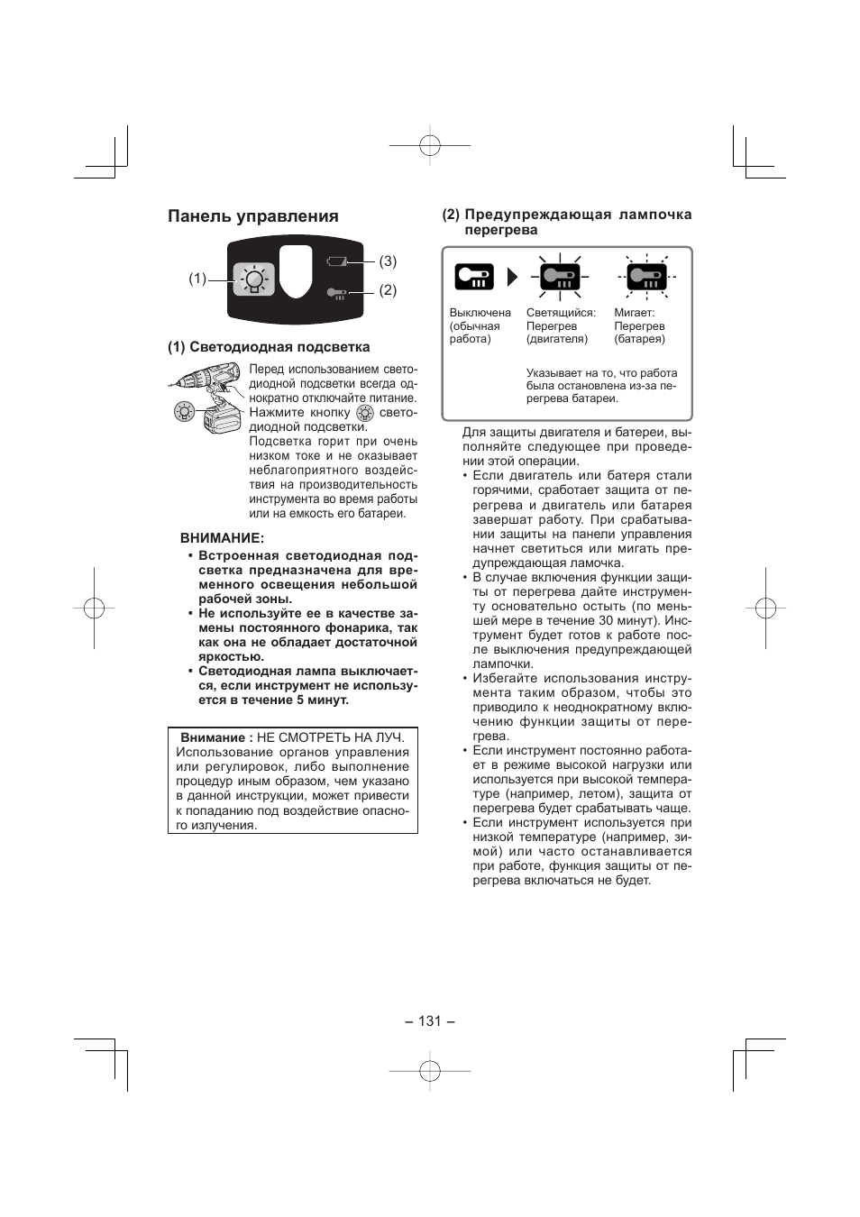 Панель управления | Panasonic EY7960 User Manual | Page 131 / 152