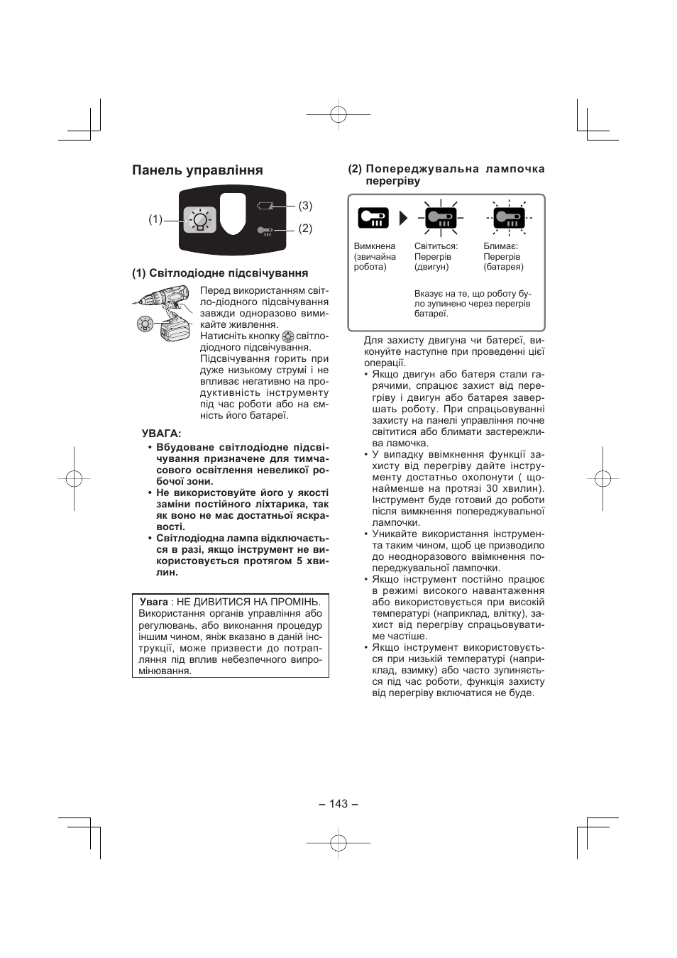 Панель управління | Panasonic EY7960 User Manual | Page 143 / 152