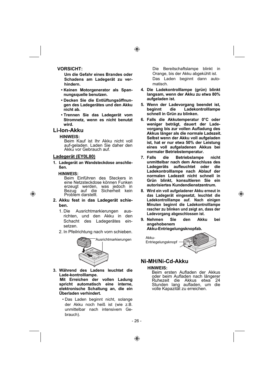 Li-ion-akku, Ni-mh/ni-cd-akku | Panasonic EY7960 User Manual | Page 26 / 152