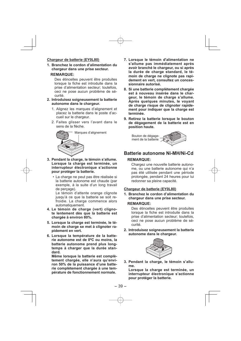 Batterie autonome ni-mh/ni-cd | Panasonic EY7960 User Manual | Page 39 / 152