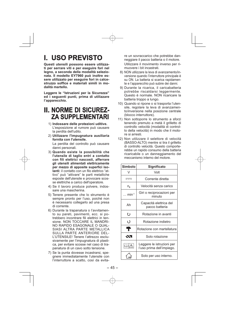 I. uso previsto | Panasonic EY7960 User Manual | Page 45 / 152