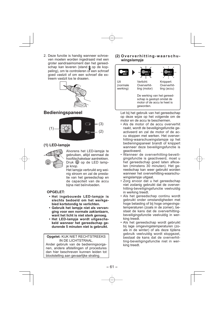 Bedieningspaneel | Panasonic EY7960 User Manual | Page 61 / 152