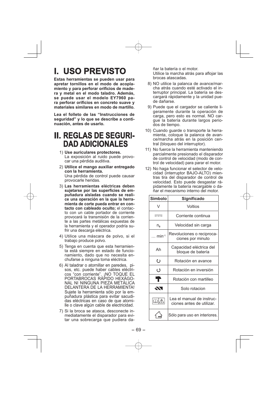 I. uso previsto | Panasonic EY7960 User Manual | Page 69 / 152