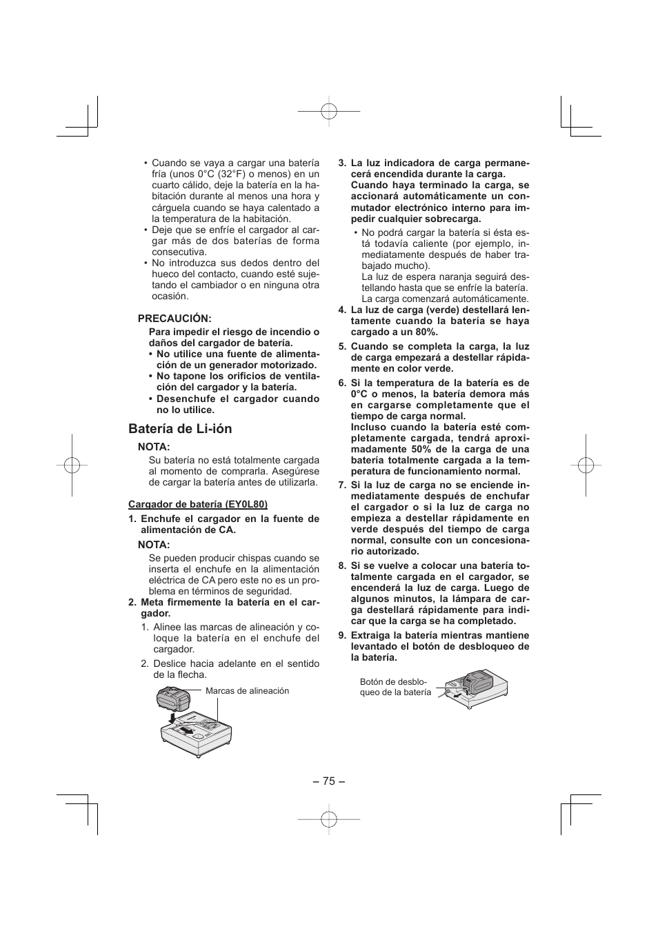 Batería de li-ión | Panasonic EY7960 User Manual | Page 75 / 152