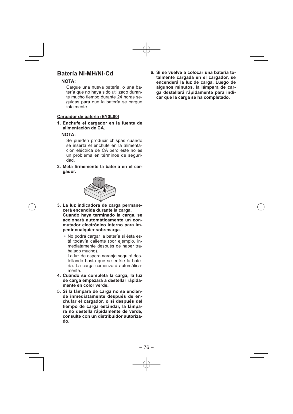 Batería ni-mh/ni-cd | Panasonic EY7960 User Manual | Page 76 / 152