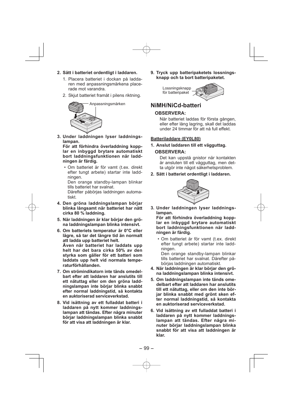 Nimh/nicd-batteri | Panasonic EY7960 User Manual | Page 99 / 152