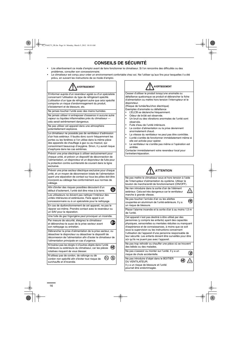 Conseils de sécurité | Panasonic S45MU1E51 User Manual | Page 4 / 25