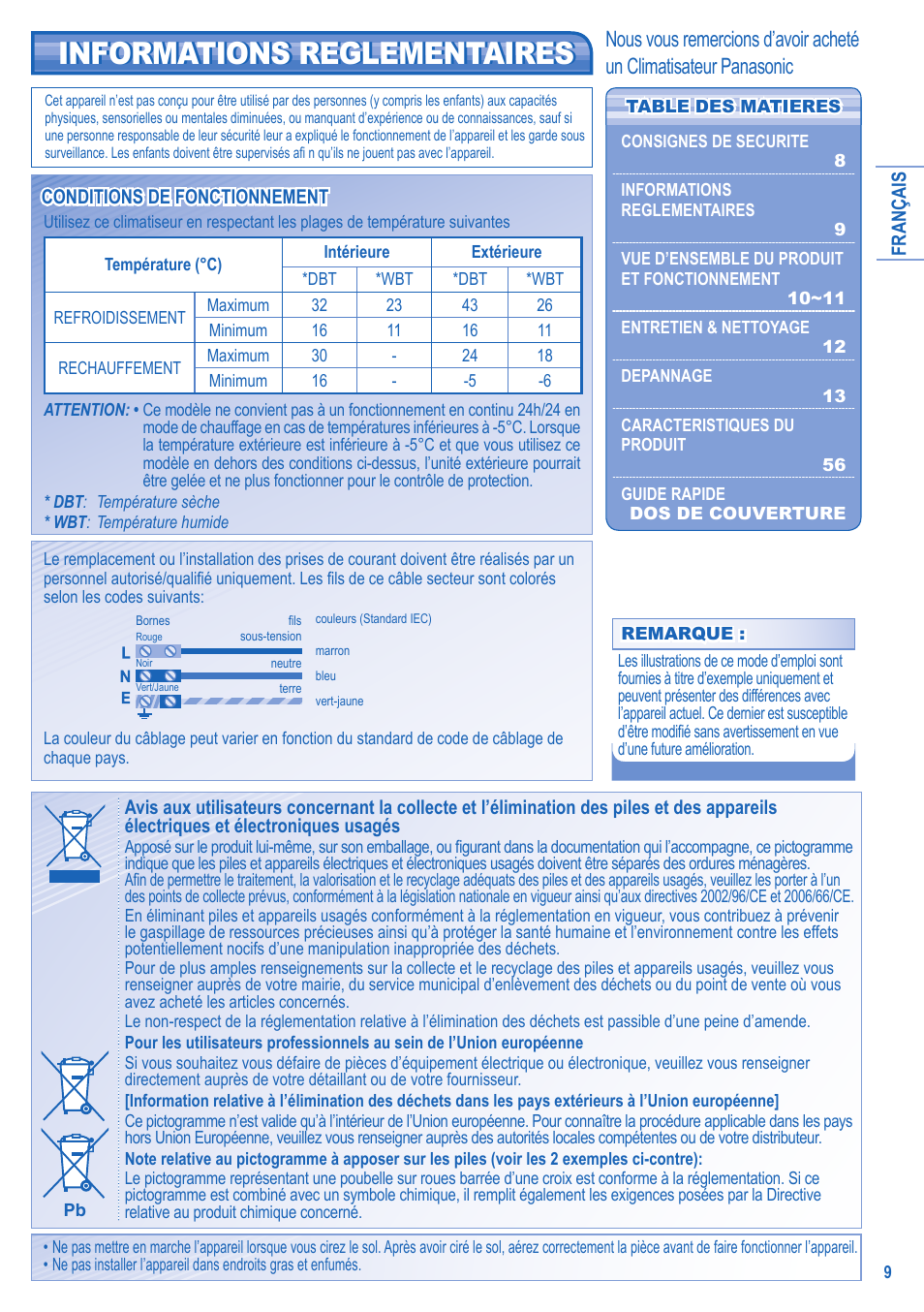 Informations reglementaires | Panasonic KITUE9JKE User Manual | Page 3 / 12