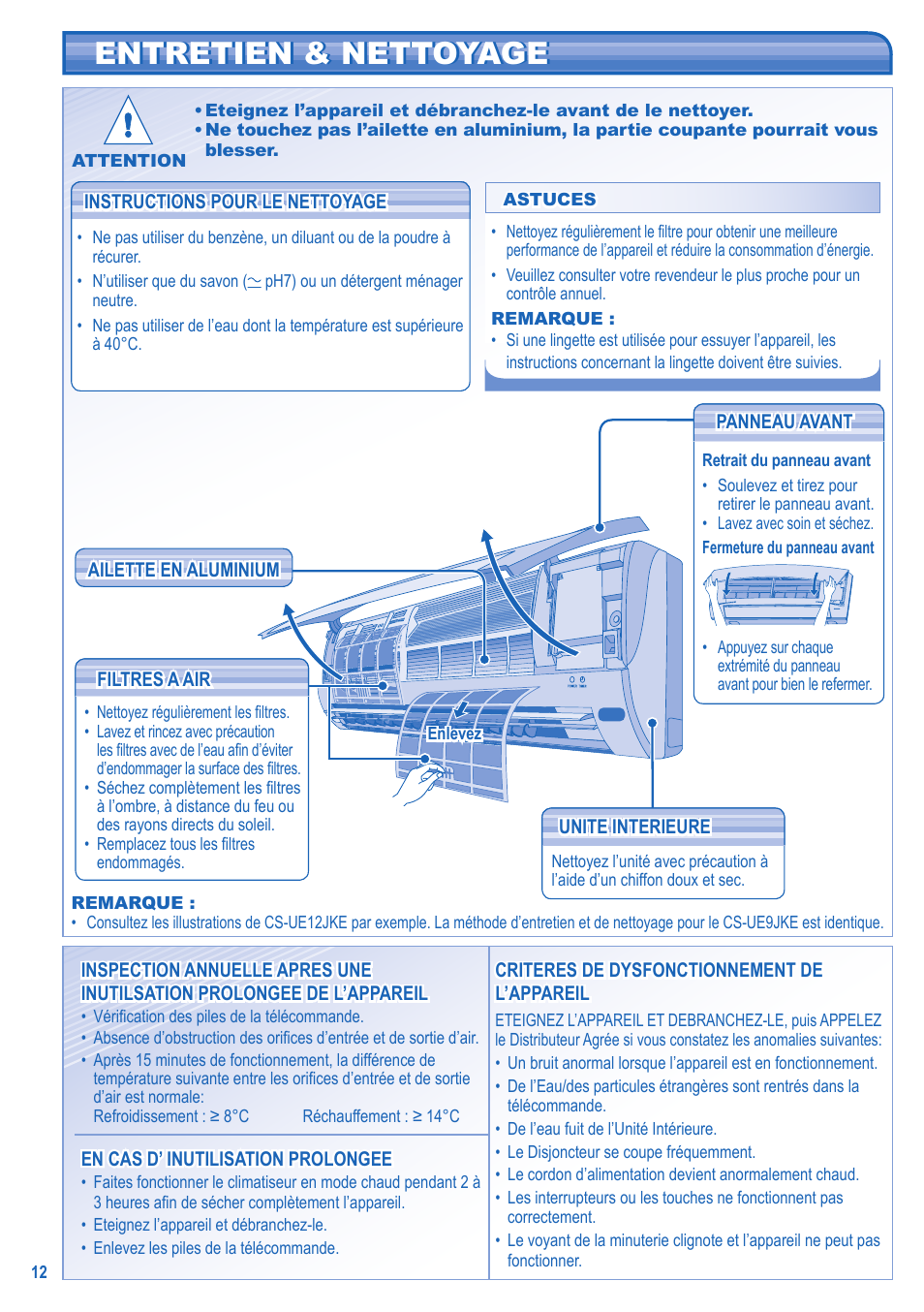 Entretien & nettoyage | Panasonic KITUE9JKE User Manual | Page 6 / 12