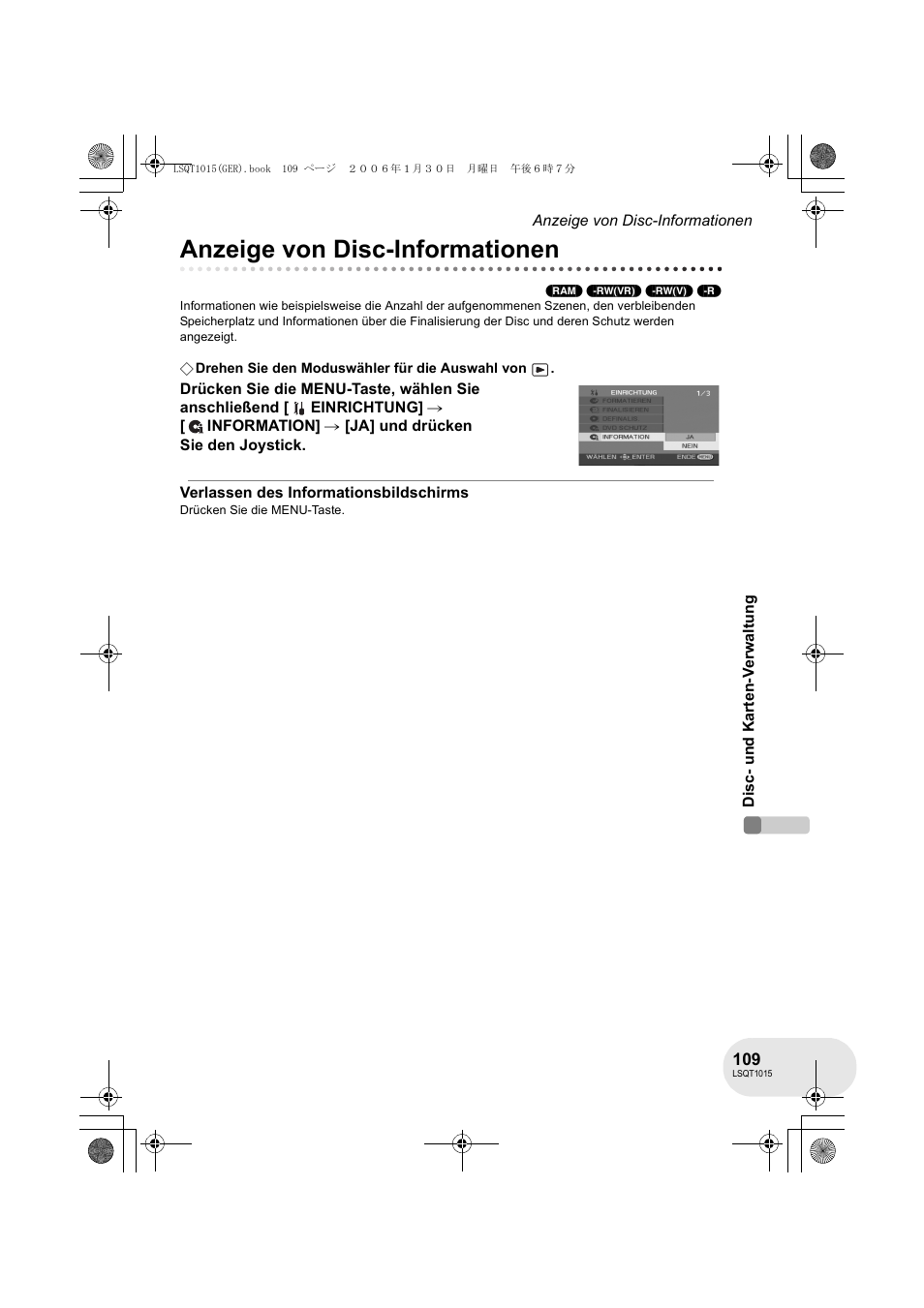 Anzeige von disc-informationen | Panasonic VDRD250EG User Manual | Page 109 / 336