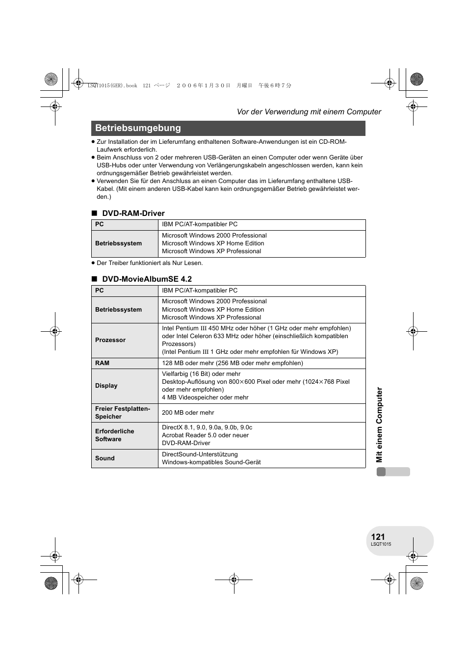 Betriebsumgebung | Panasonic VDRD250EG User Manual | Page 121 / 336