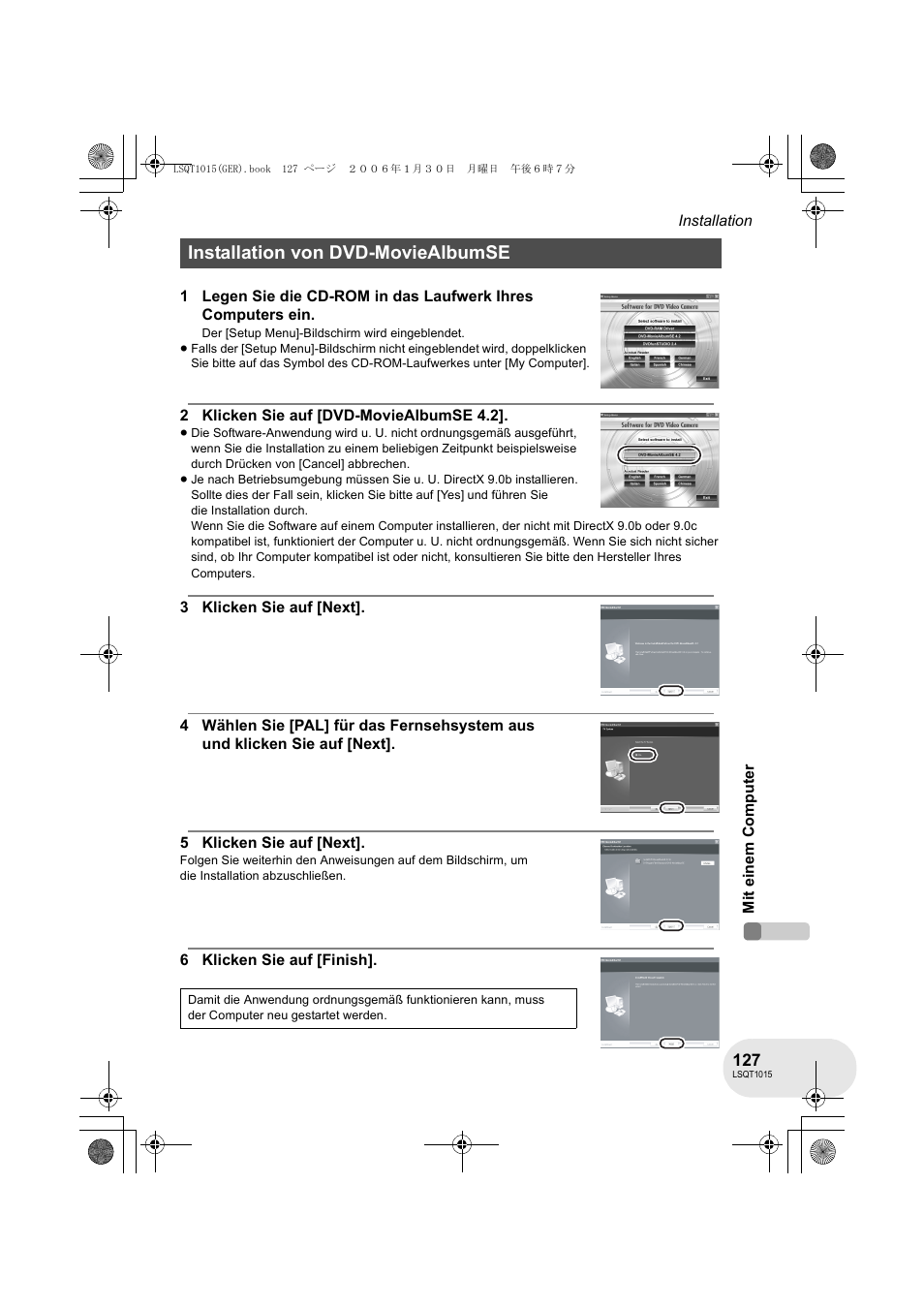 Installation von dvd-moviealbumse | Panasonic VDRD250EG User Manual | Page 127 / 336