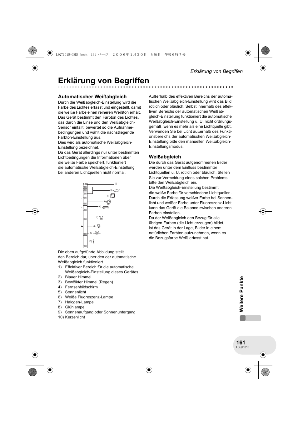 Erklärung von begriffen, Erklärung von begriffen w e ite re p unk te, Automatischer weißabgleich | Weißabgleich | Panasonic VDRD250EG User Manual | Page 161 / 336