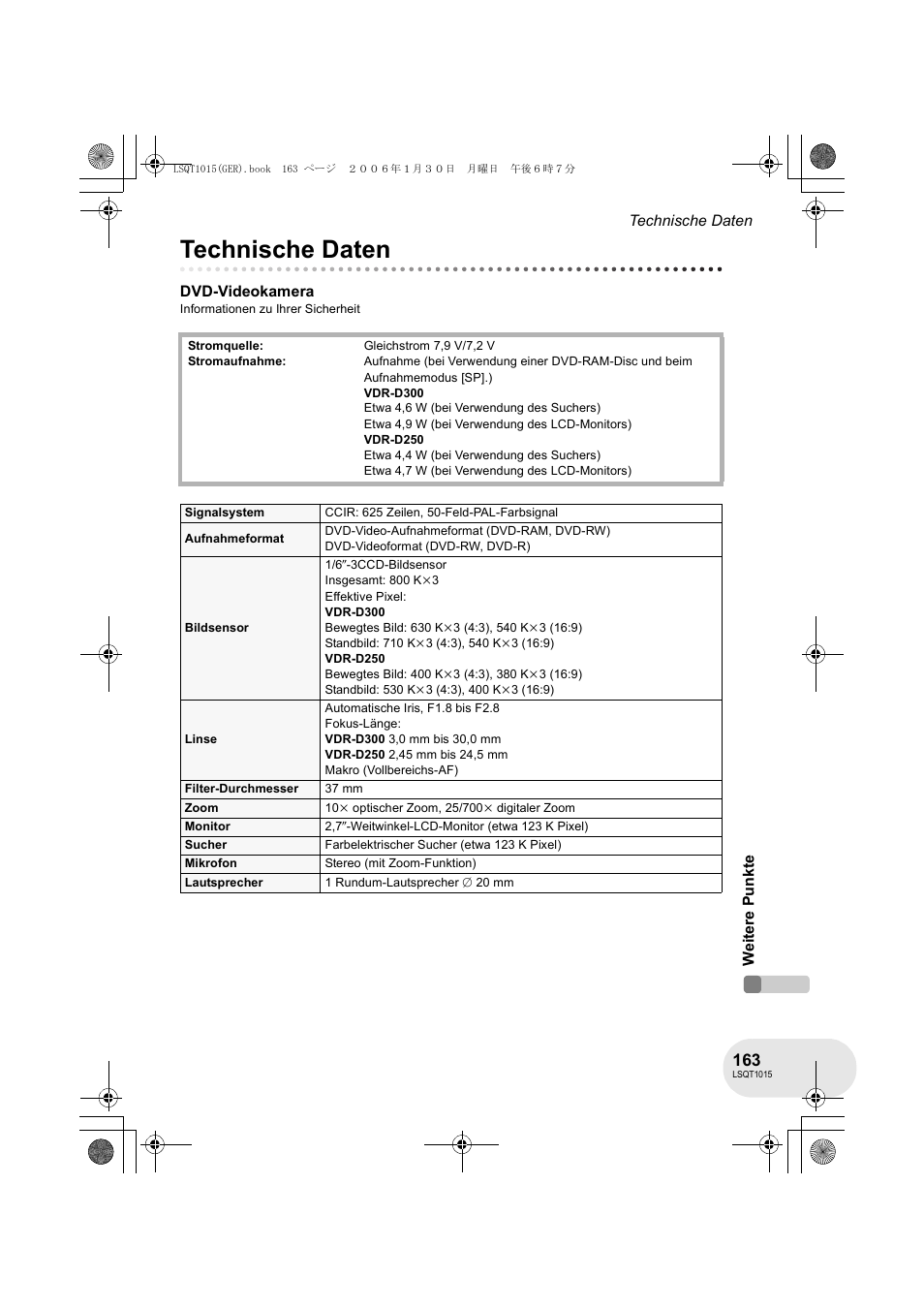 Technische daten | Panasonic VDRD250EG User Manual | Page 163 / 336