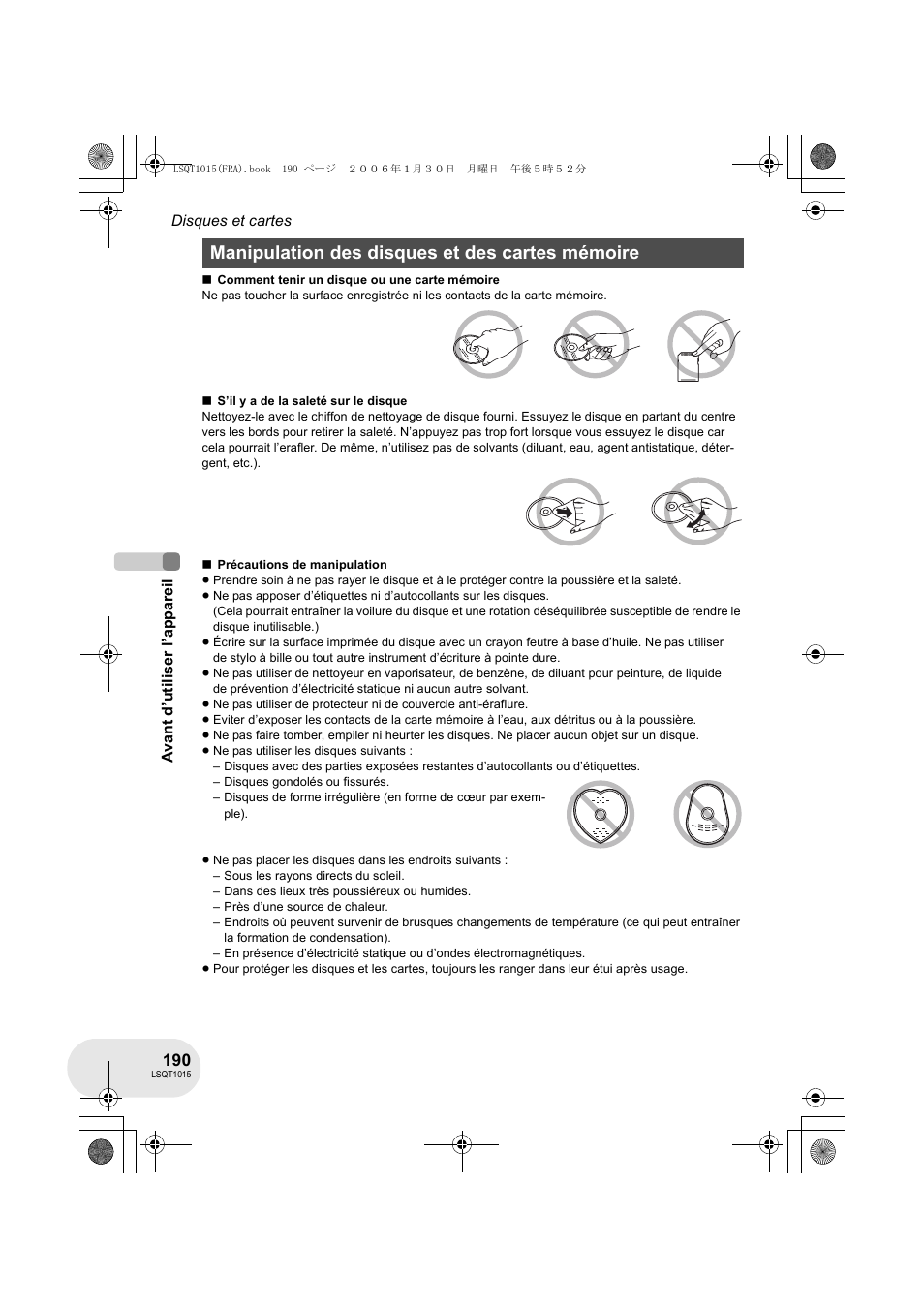 Manipulation des disques et des cartes mémoire | Panasonic VDRD250EG User Manual | Page 190 / 336