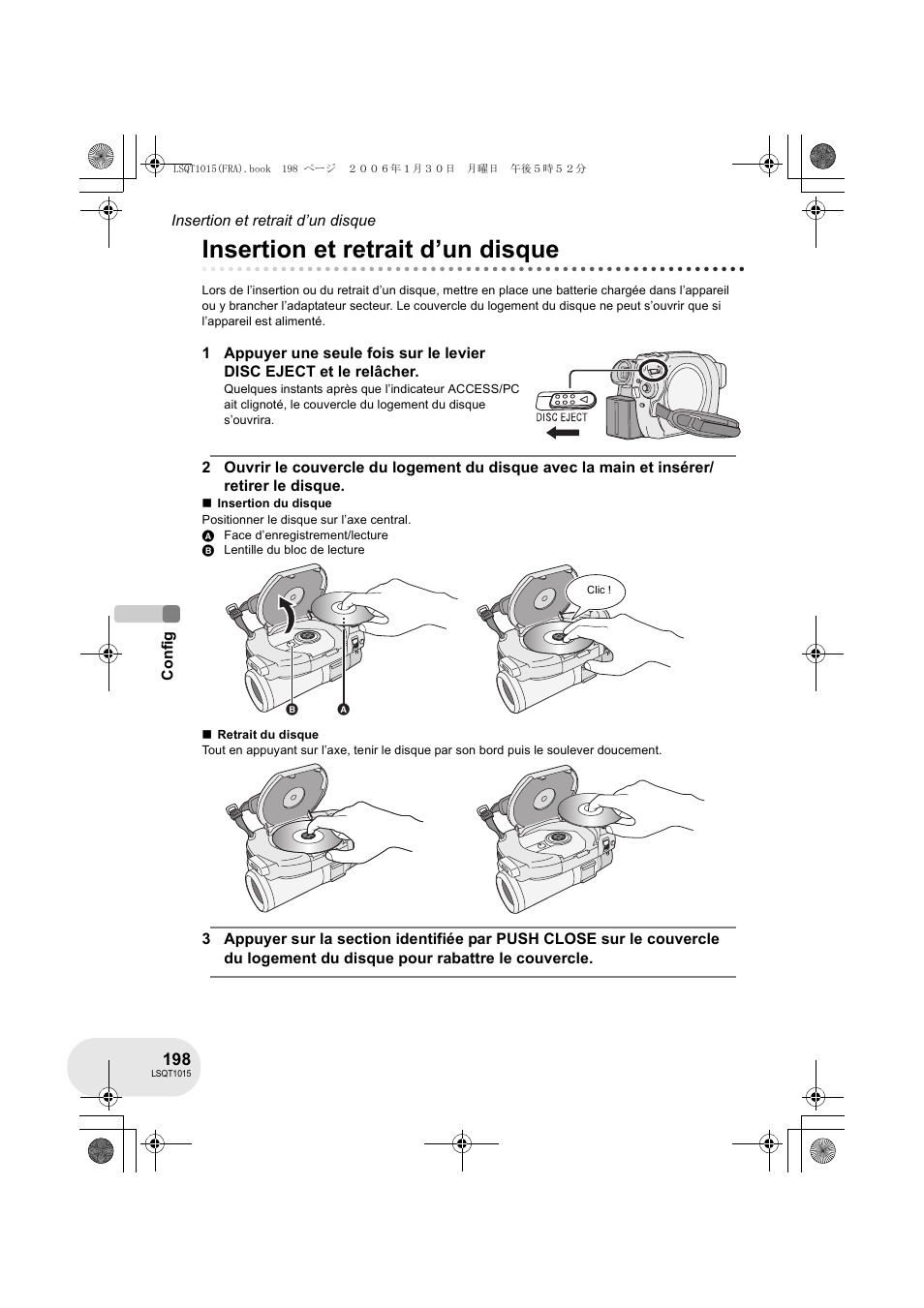 Insertion et retrait d’un disque | Panasonic VDRD250EG User Manual | Page 198 / 336