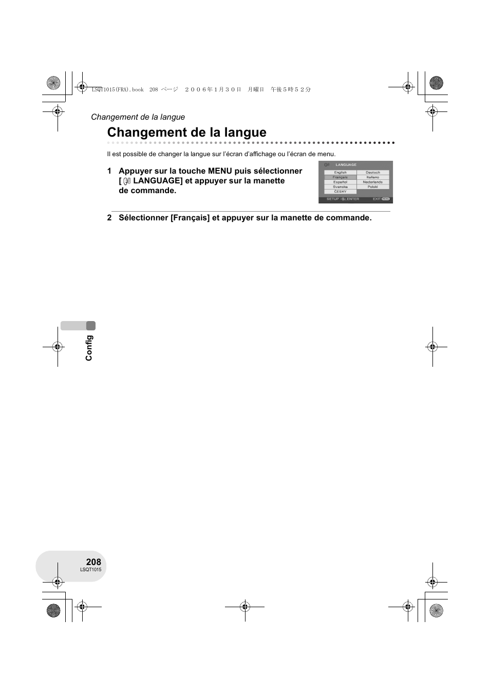 Changement de la langue | Panasonic VDRD250EG User Manual | Page 208 / 336