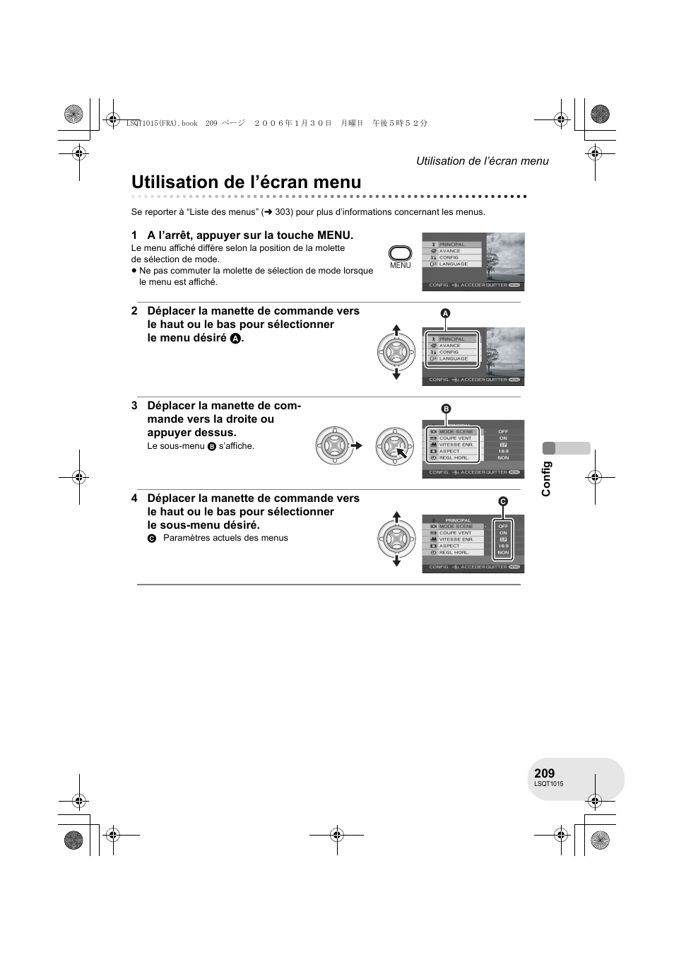 Utilisation de l’écran menu | Panasonic VDRD250EG User Manual | Page 209 / 336