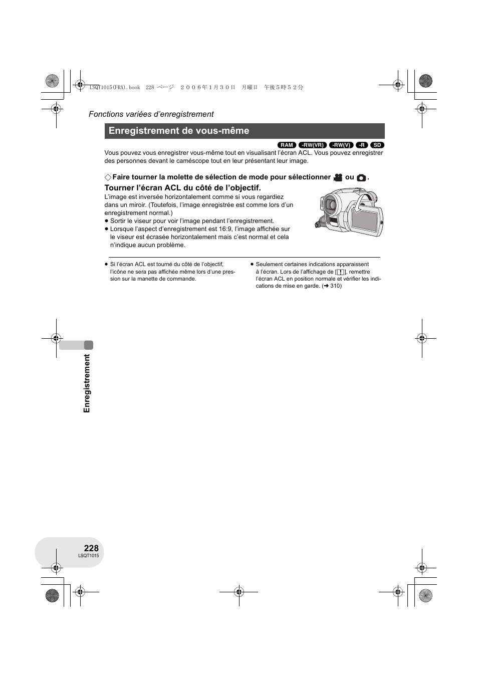 Enregistrement de vous-même | Panasonic VDRD250EG User Manual | Page 228 / 336