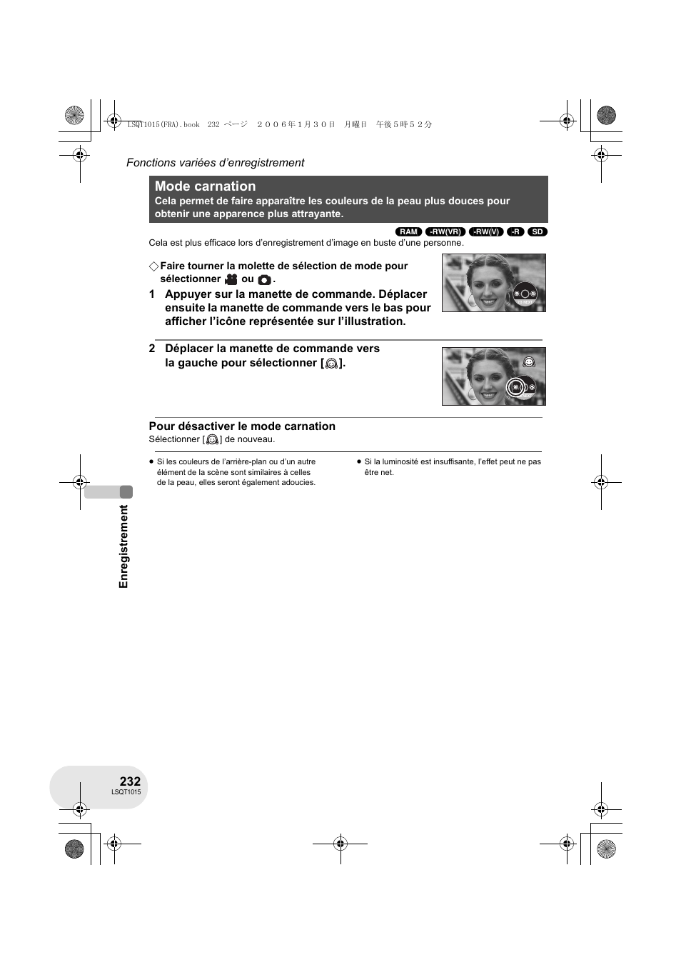 Mode carnation | Panasonic VDRD250EG User Manual | Page 232 / 336